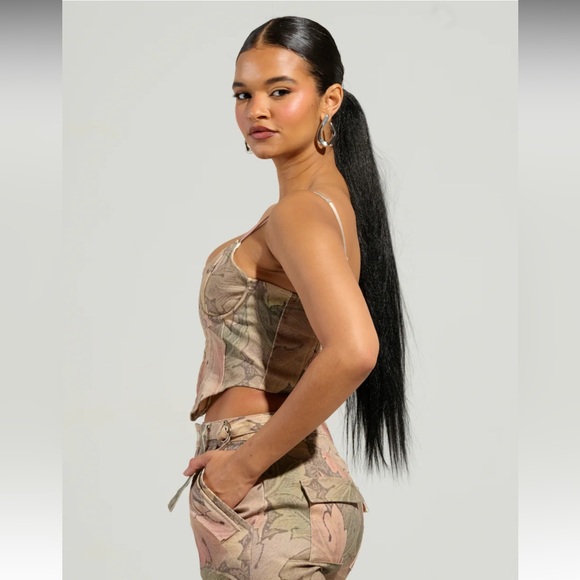 Printed Denim Corset Top - Picture 3 of 5